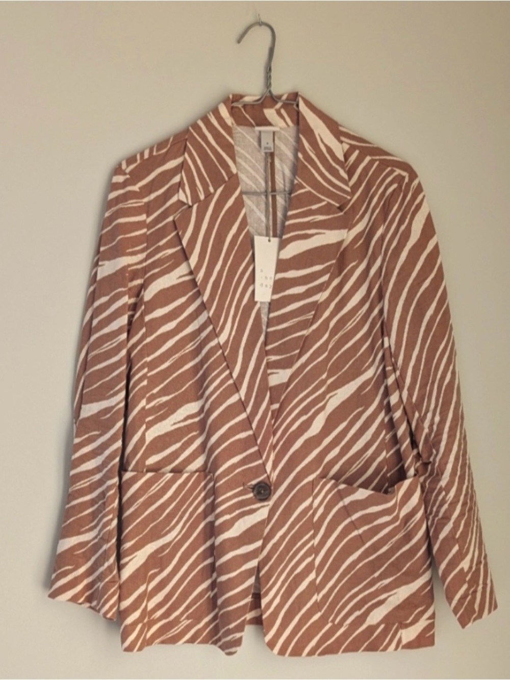 a new day Brown and White Zebra Print linen Blazer